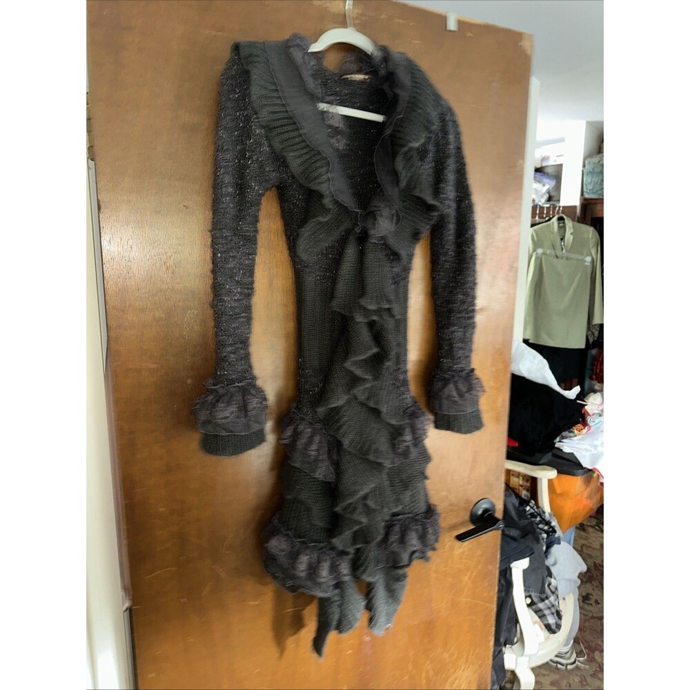 John Fashion Textured Knit Double-Breasted Sweater Coat Grey Size M Whimsygoth